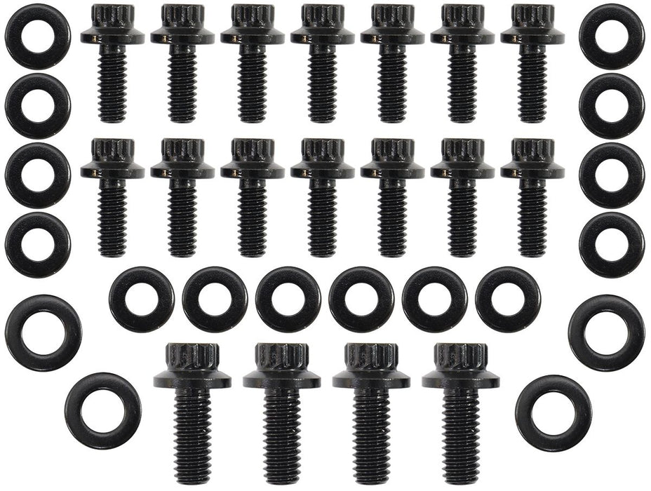 Small Block Chev with 1 Piece Gasket Oil Pan Bolt Kit - Black Finish