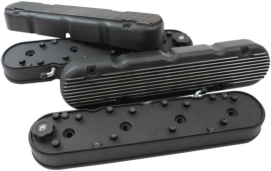 GM LS 2 Piece Retro Finned Valve Cover Set, Black Finish