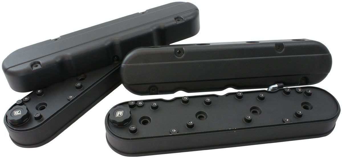 GM LS 2 Piece Retro Smooth Valve Cover Set, Black Finish