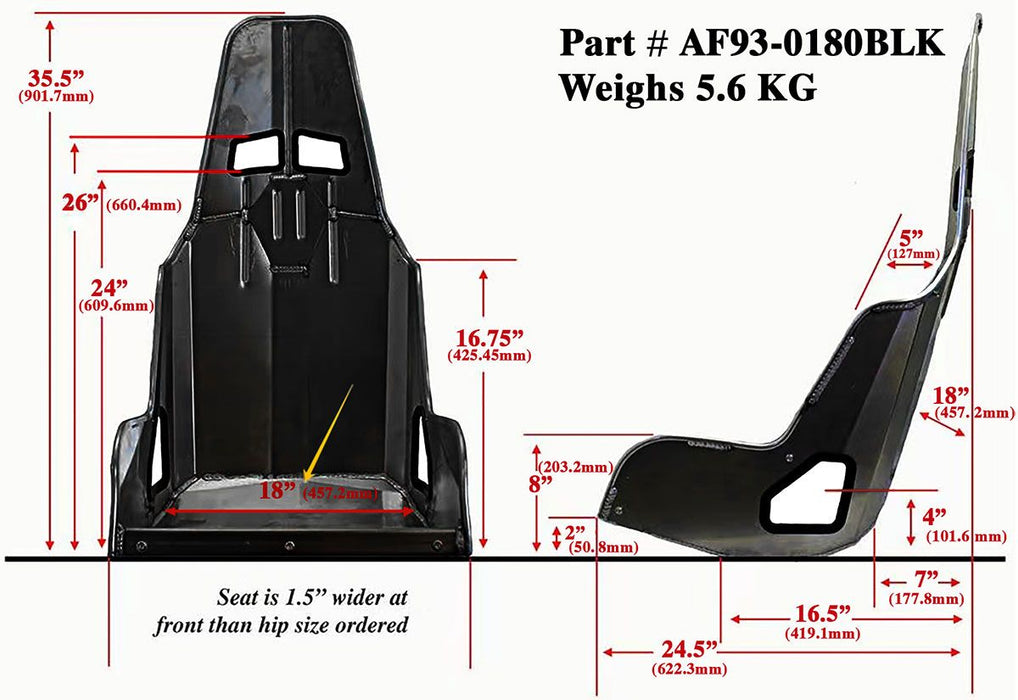 Aeroflow Pro Street Drag 18" Aluminium Race Seat, Black Finish (AF93-0180BLK)