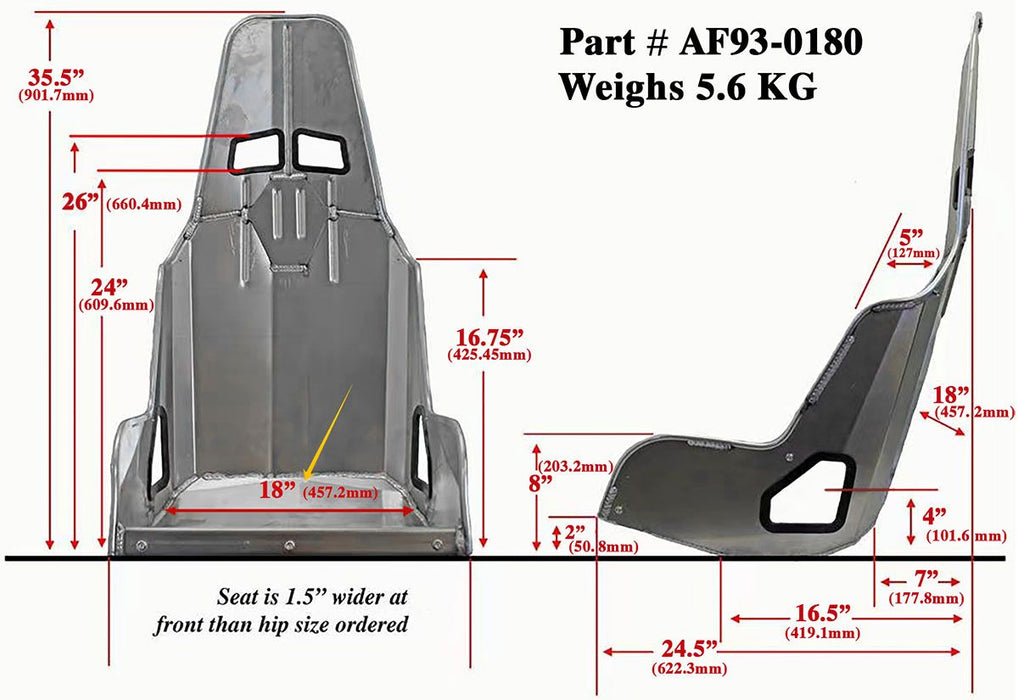 Aeroflow Pro Street Drag 18" Aluminium Race Seat, Raw Finish (AF93-0180)