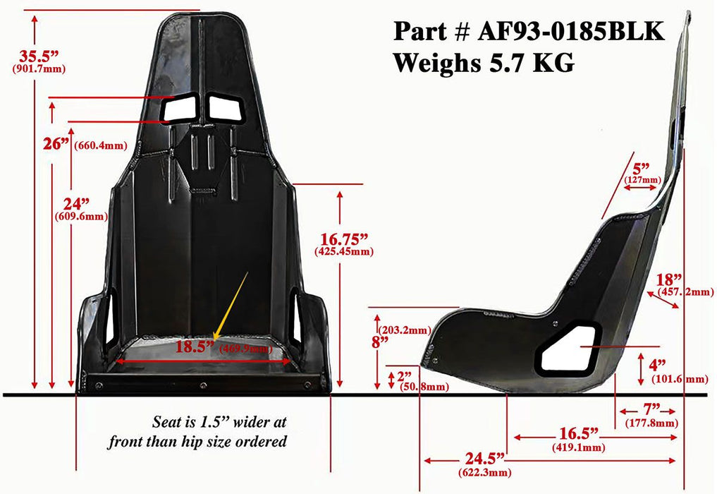 Aeroflow Pro Street Drag 18.5" Aluminium Race Seat, Black Finish (AF93-0185BLK)