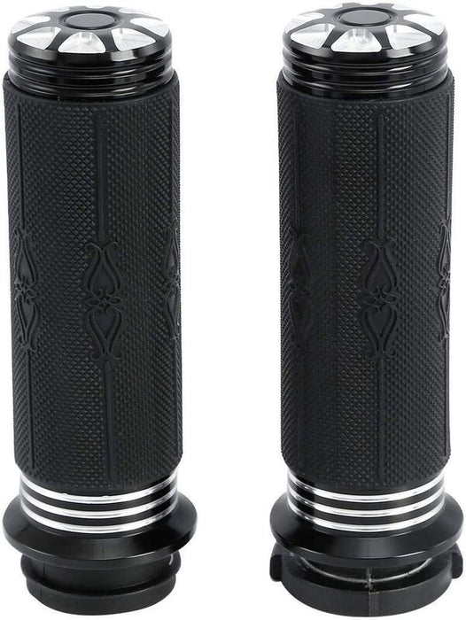 Attitude Inc Handlebar Hand Grips, Black CNC Machined/ Rubber Gel Grip, 1 in, Handlebar, For Harley Touring Breakout Dyna, Pair