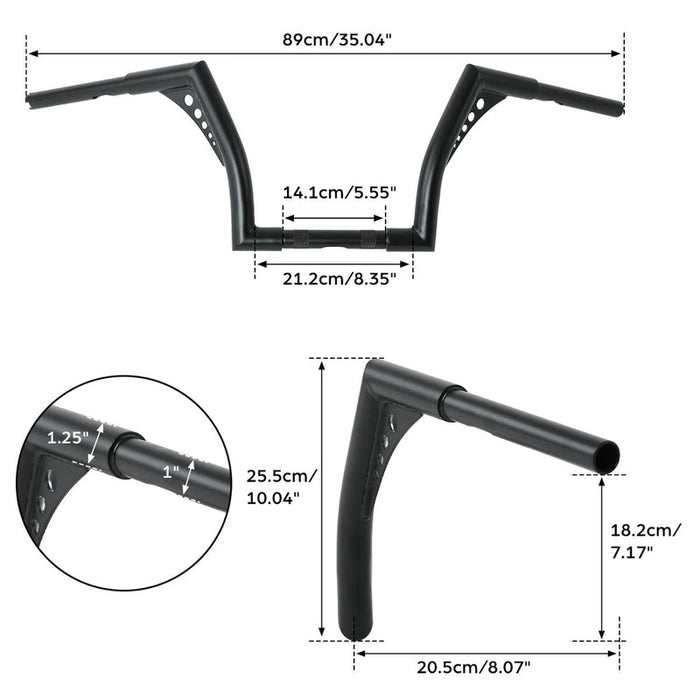 Attitude Inc Bonanza Handlebar, Black Powder Coat 10 Inc , 1-1/4 in. Ape Hangers, For Harley Softail Sportster Fat Boy Dyna