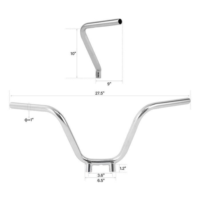 Attitude Inc JackRabbit Handlebar 1 in, 10 in, rise, 1.2 in riser  in, Chrome, For Harley  Softail Sportster Fat Boy Dyna, Each