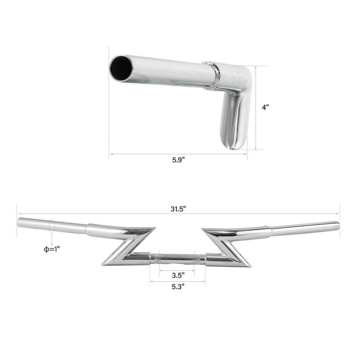 Attitude Inc Zee Bar, Handlebar 1-1/4 in, Chrome, For Harley  Softail Sportster Fat Boy Dyna, Each