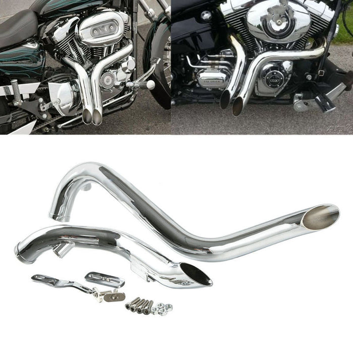 Attitude Inc Exhaust Headers Chrome Drag Pipes 1 3/4 inc , suit Harley Touring , Sportster, Dyna, Softail