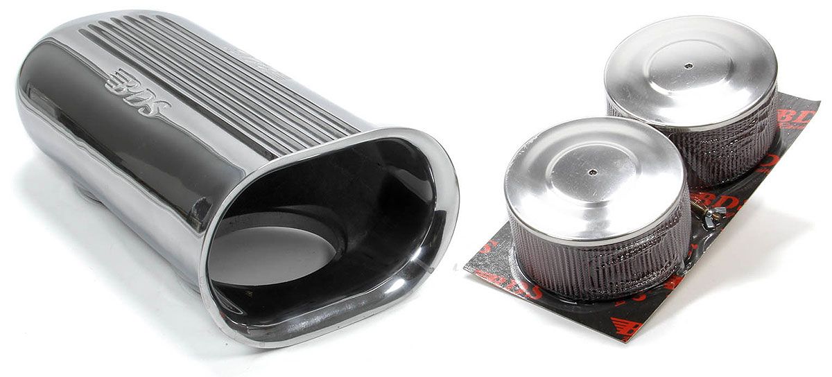 Dual 5-1/8" Carb Flange Scoop with Filters, Polished BDSSC-9001