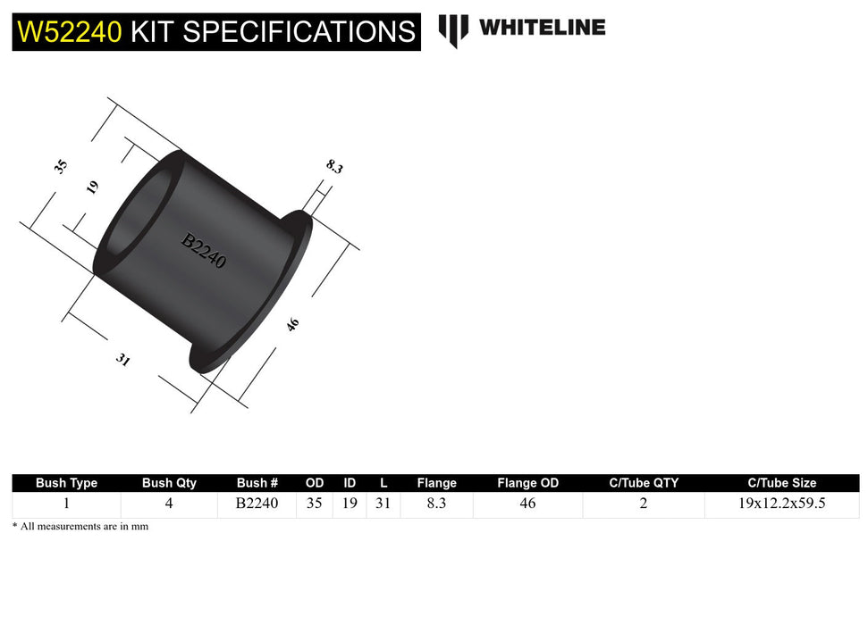 Front Control Arm Lower - Inner Front Bushing Kit to Suit Holden Vectra JR, JS