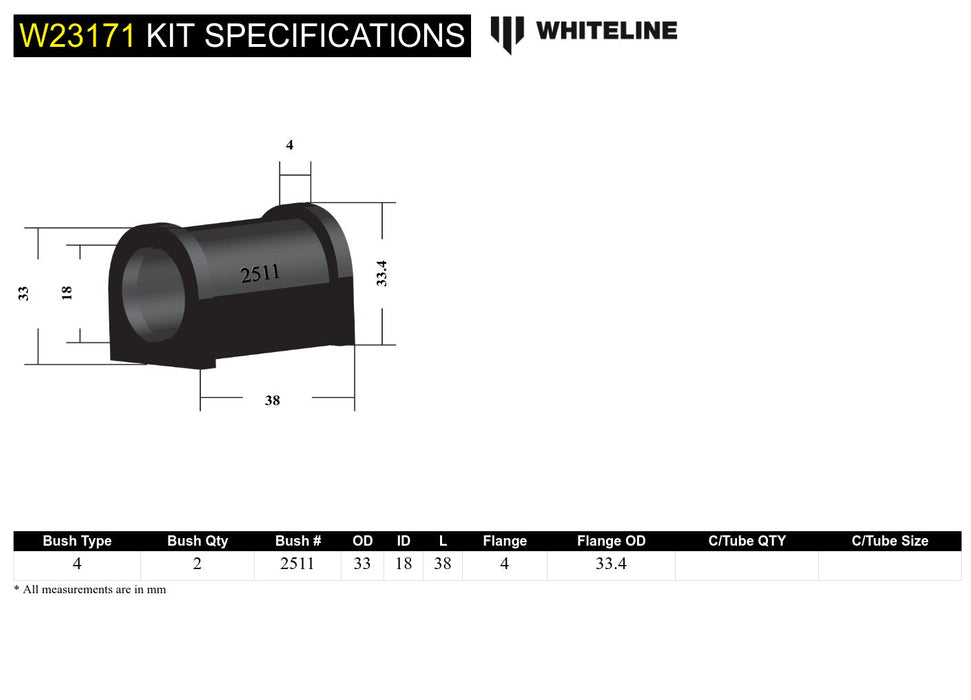 Rear Sway Bar Mount - Bushing Kit 18mm to Suit Holden Commodore VE, VF and HSV