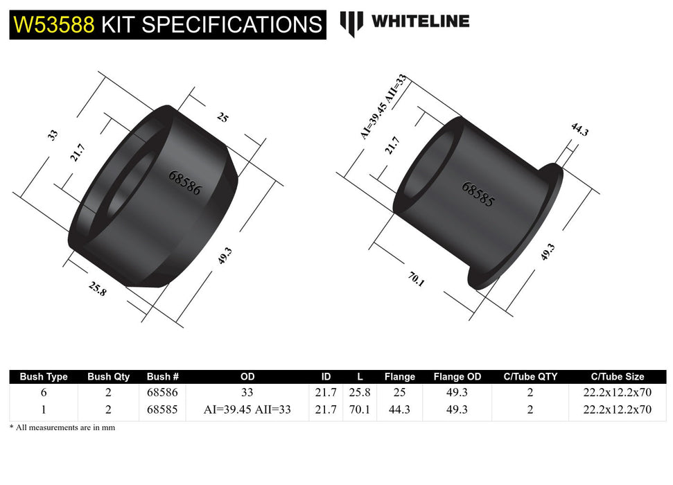 Front Control Arm Lower - Inner Front Bushing Kit to Suit Holden Barina and Combo