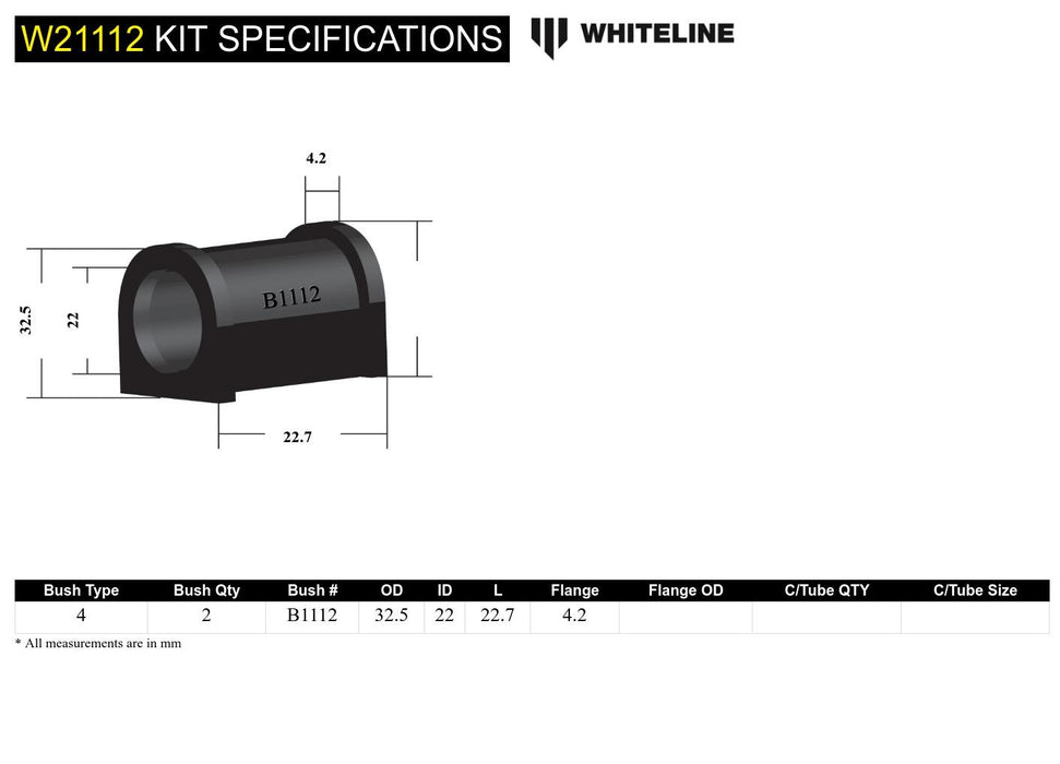 Front Sway Bar Mount - Bushing Kit 22mm to Suit Holden Torana LH, LX