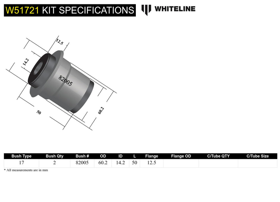 Front Control Arm Lower - Inner Rear Bushing Kit to Suit Toyota Camry, Avalon and Holden Apollo