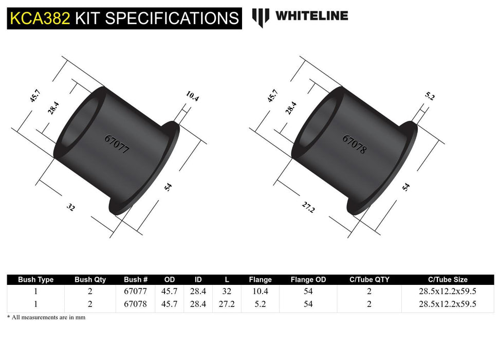 Front Control Arm Lower - Inner Rear Bushing Double Ofset Kit to Suit Holden, HSV, Chevrolet and Opel