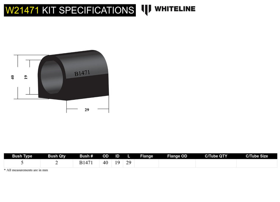 Sway Bar Mount - Bushing Kit 19mm to Suit Holden Commodore VB-VS and HSV, Nissan 180B, 200, Laurel C31