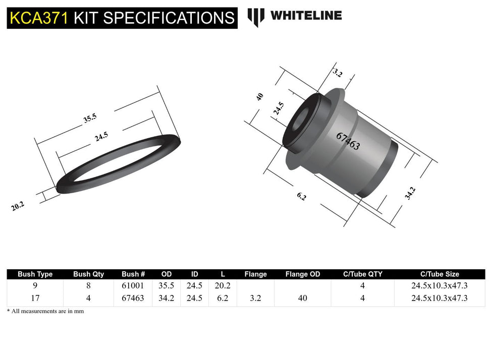 Front Control Arm Upper - Bushing Kit Double Offset to Suit Honda Civic VI Gen and CR-V RD1-RD3