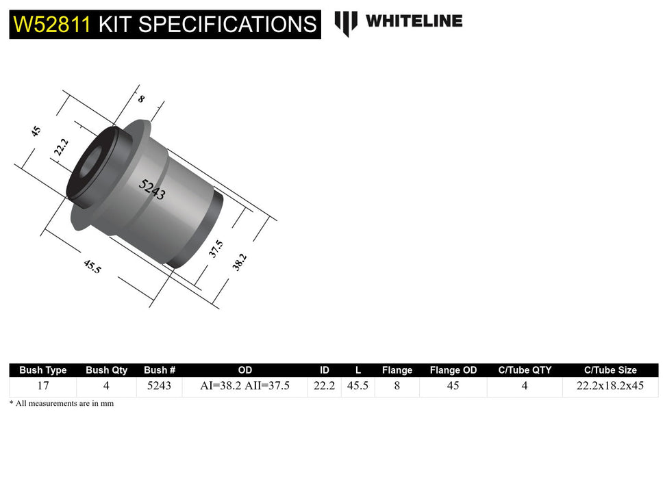 Front Control Arm Upper - Bushing Kit to Suit Holden Frontera, Jackaroo, Rodeo, Isuzu MU and Trooper