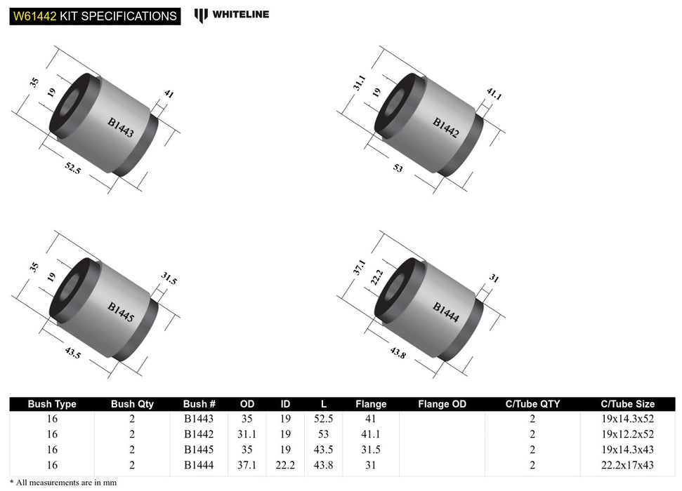 Rear Control Arm Lower - Bushing Kit to Suit Toyota Camry and Holden Apollo