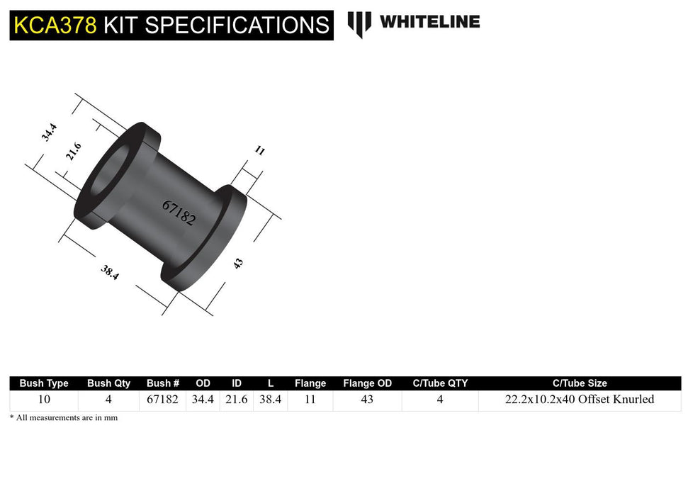 Front Control Arm Upper - Bushing Kit Double Offset to Suit Honda Civic, CR-X and Integra