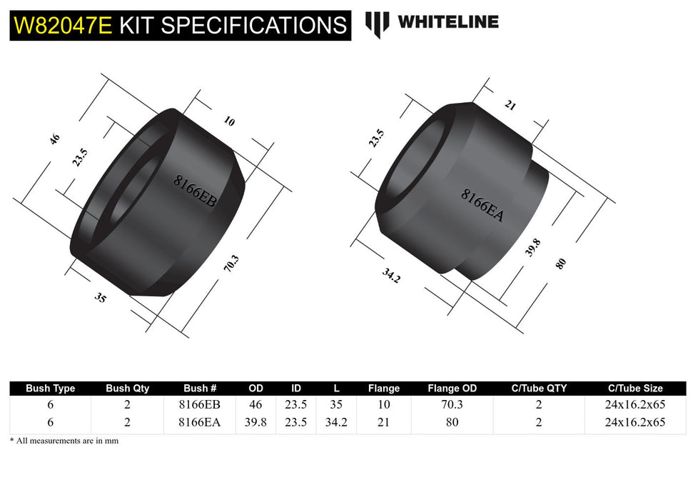 Front Strut Rod - To Chassis Bushing Kit to Suit Holden Commodore VT-VZ and HSV