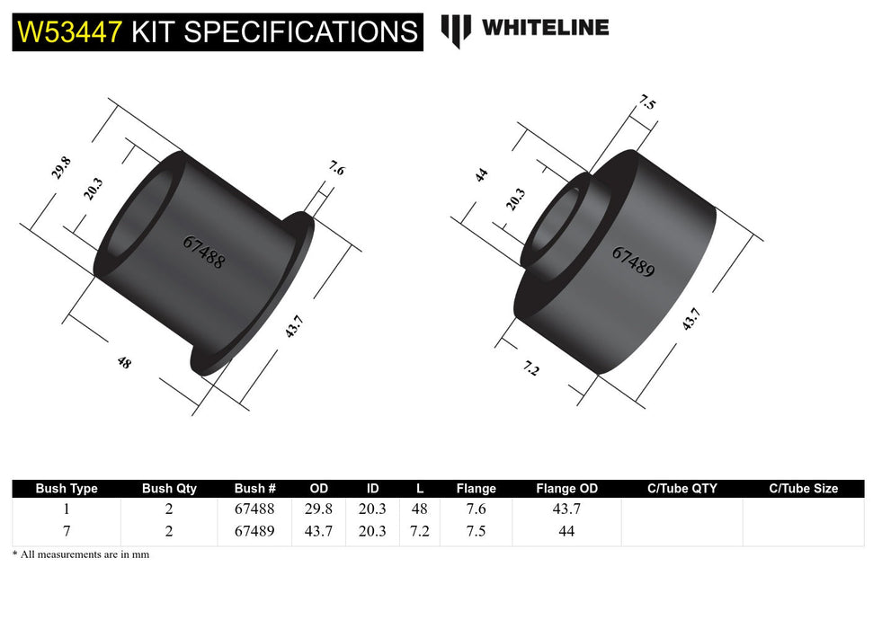 Front Control Arm Lower - Inner Front Bushing Kit to Suit Toyota Corolla, Avalon and Holden Apollo