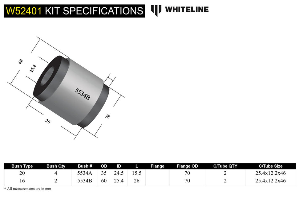 Front Control Arm Lower - Inner Rear Bushing Kit to Suit Daewoo Kolas T200 and Holden Barina XC, TK