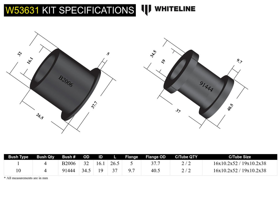 Front Control Arm Upper and Lower - Bushing Kit to Suit Honda Integra DA, DB