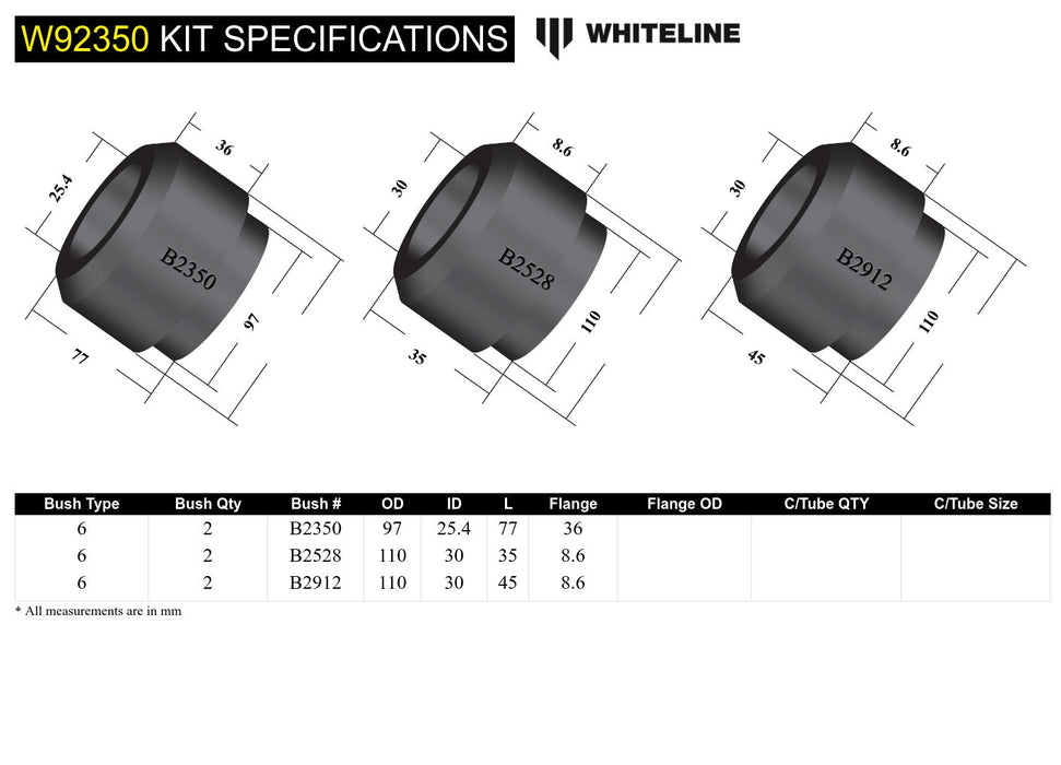 Rear Subframe - Bushing Kit to Suit Holden Commodore VN-VZ and HSV