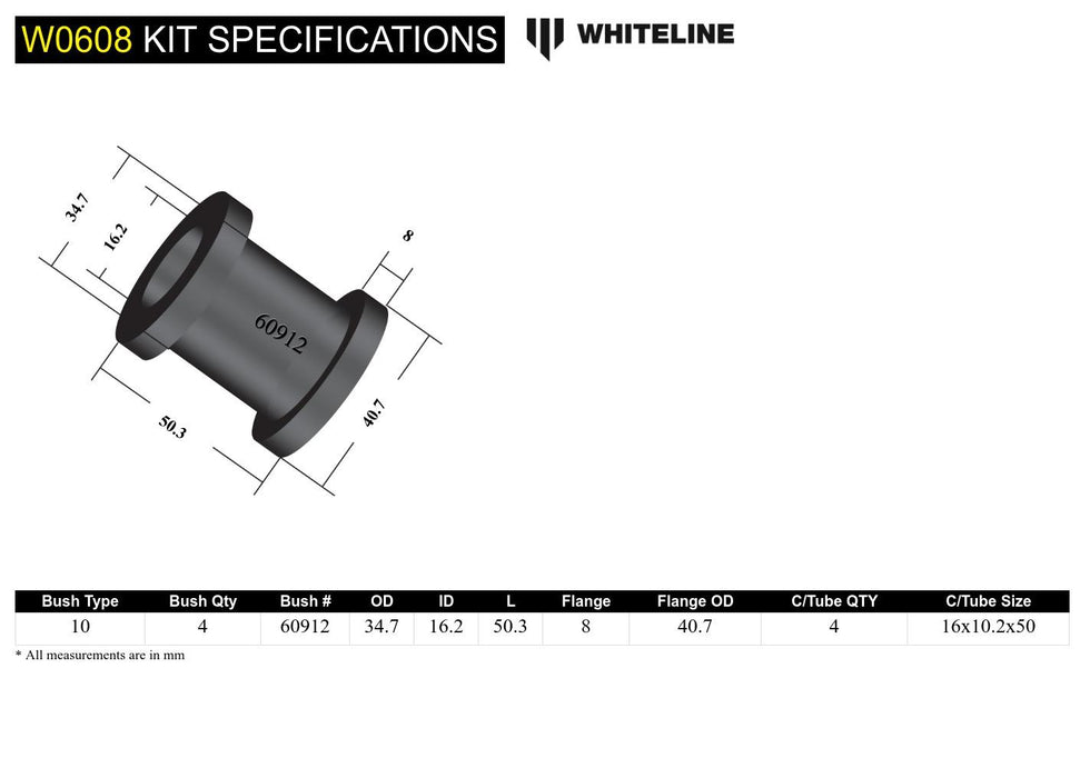 Rear Trailing Arm Upper - Arm Bushing Service Kit for KTA103 Suits Holden Commodore VB-VS and HSV