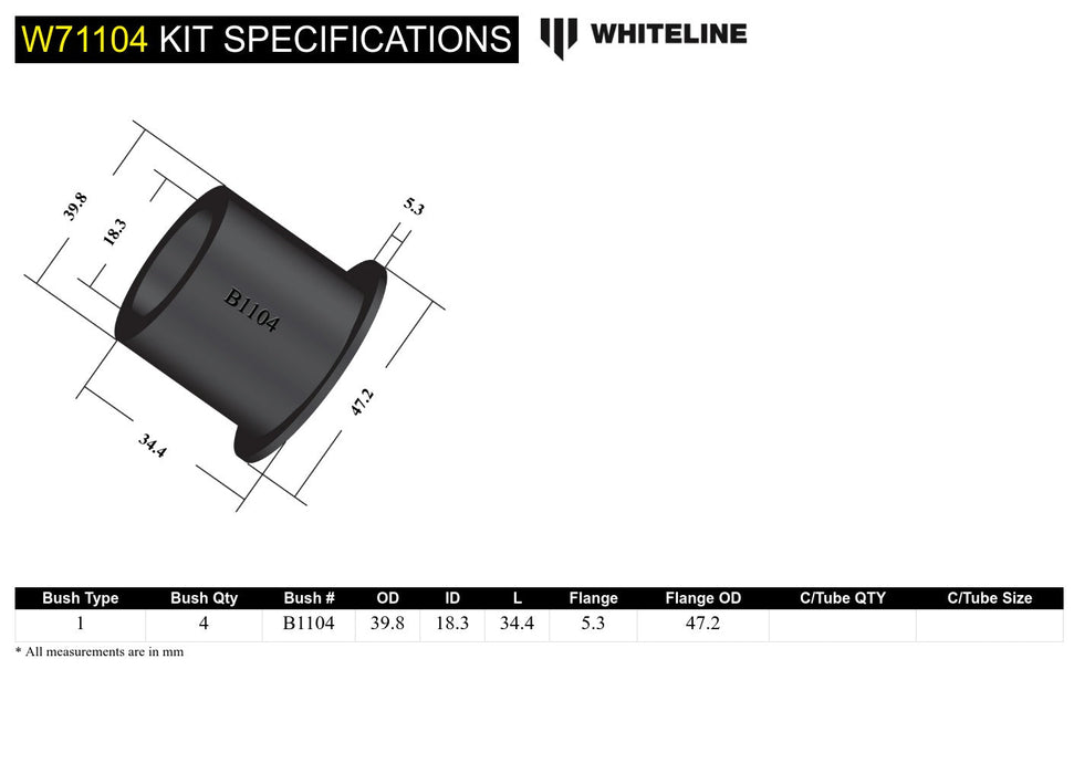 Rear Leaf Spring - Bushing Kit to Suit Holden Rodeo KB and Isuzu Trooper UBS17, 56