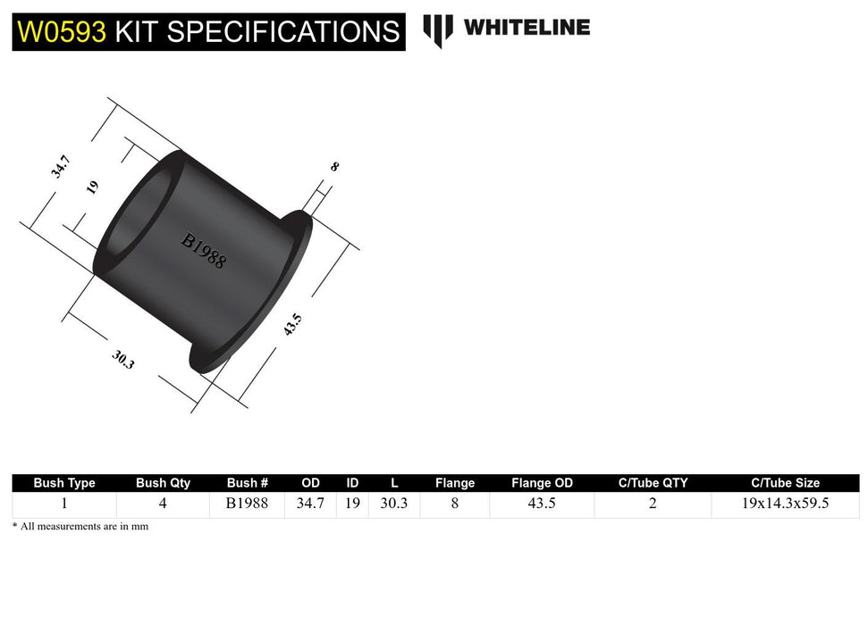 Front Control Arm Lower - Inner Front Bushing Kit to Suit Chrysler, Citroen, Dodge, Jeep, Mitsubishi and Peugeot