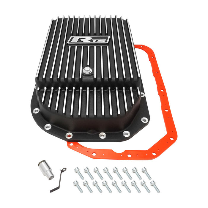 RTS Transmission Pan, Deep, Aluminium, Finned Black Powdercoat, GM Chev Holden, 4L80E 4L85E, Kit