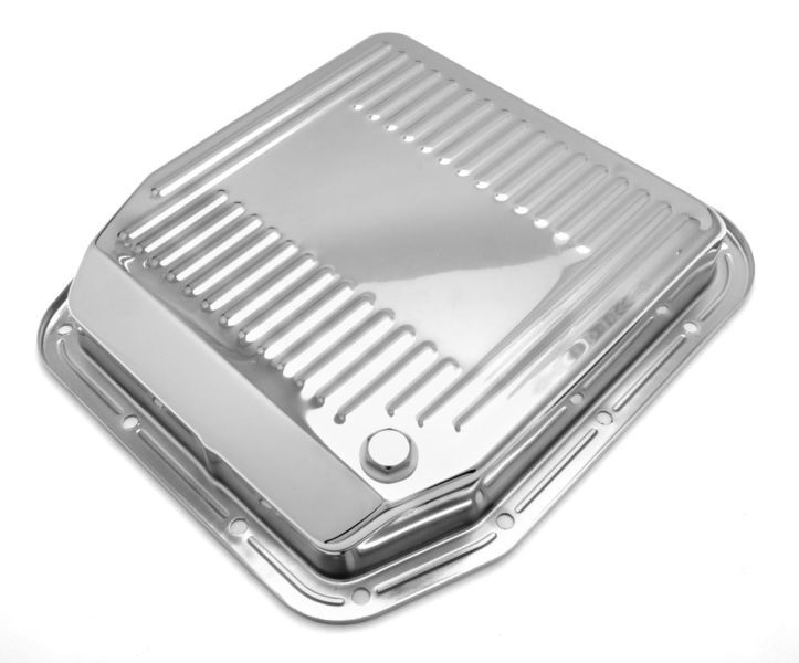 RTS Transmission Pan, Deep, Steel Ribbed, Chrome, For Ford AOD