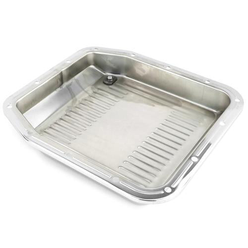 RTS Transmission Pan, Deep, Steel Ribbed, Chrome, For Ford AOD