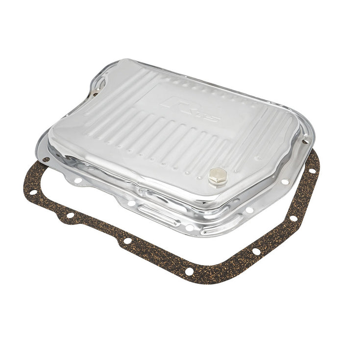 RTS Transmission Pan, Stock Depth, Steel, Ribbed Chrome, For Chrysler, Torqueflite A-727, Each