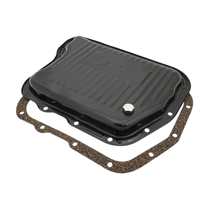 RTS Transmission Pan, Stock Depth, Steel, Ribbed Black Powdercoat, For Chrysler, Torqueflite A-727, Each