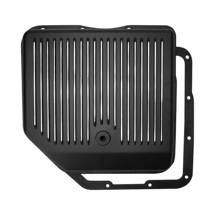 RTS Transmission Pan, Cast Aluminium, Stock Depth Black, Machined Finned, Chev For Holden TH350