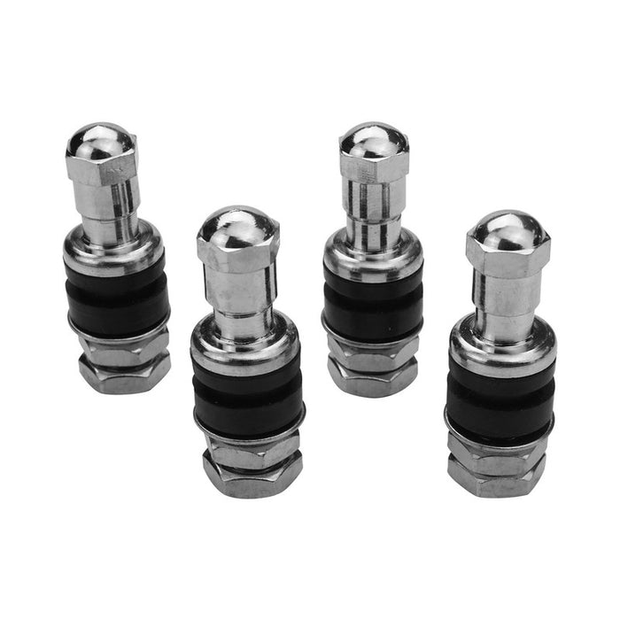 Street Pro Valve Stems, Tall-Style, Suit Small Valve Hole (11mm), Chrome Valve Stem, Bolt-On, Set of 4