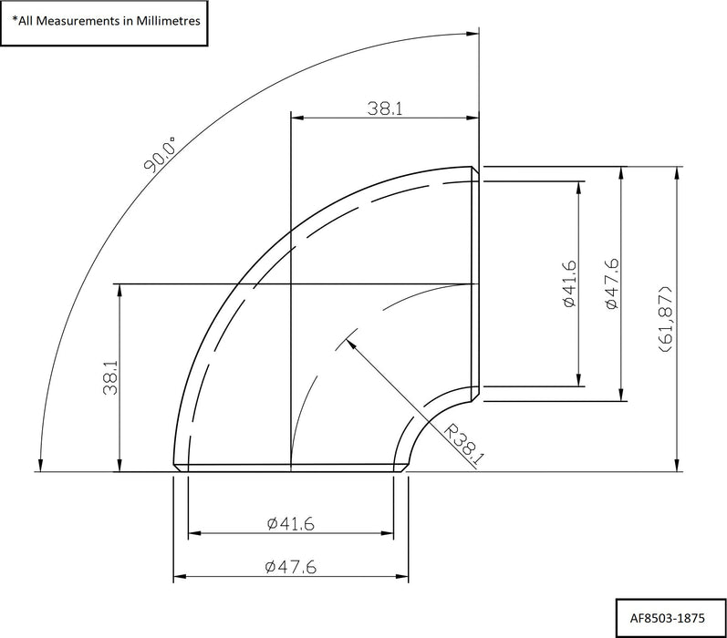 Aeroflow 1-7/8" (48mm) Steam Pipe Tube, 90 Degree Bend, 1.0D Radius (AF8503-1875)