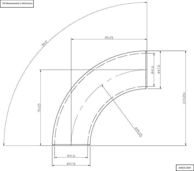 Aeroflow 1-7/8" (48mm) Steam Pipe Tube, 90 Degree Bend, 2.5D Radius (AF8533-1875)