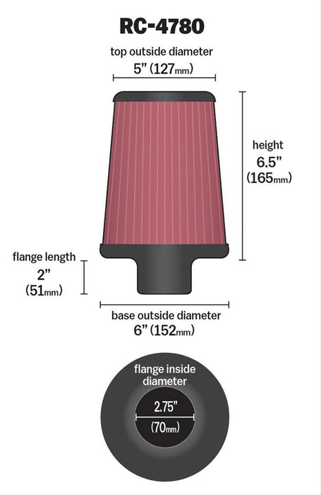 K&N Universal Clamp On Filter Fits 4 in (102 mm) KNRC-4780