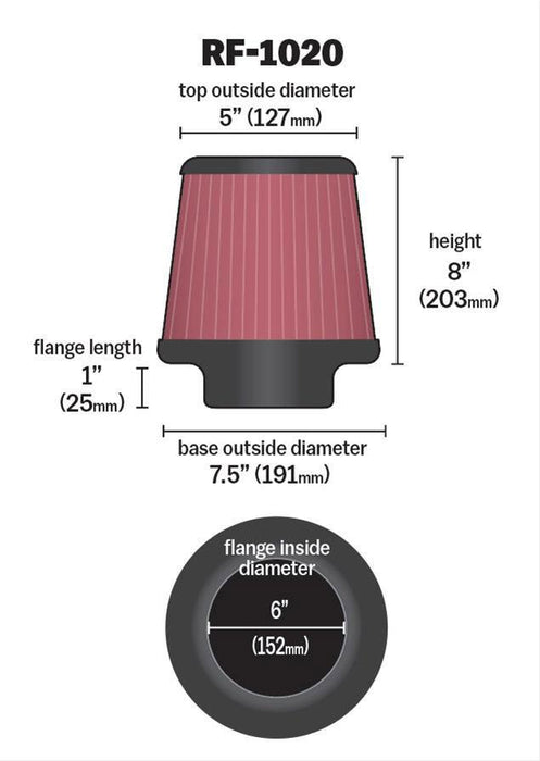 K&N Universal Clamp On Filter Fits 6 in (152 mm) KNRF-1020