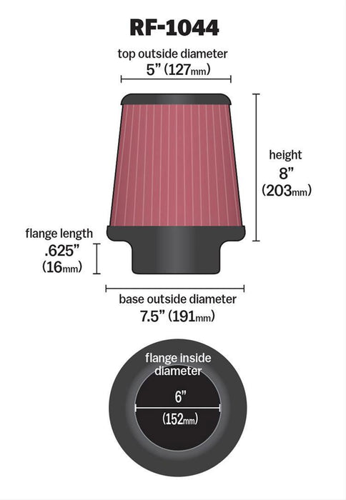 K&N Universal Clamp On Filter Fits 6 in (152 mm) KNRF-1044