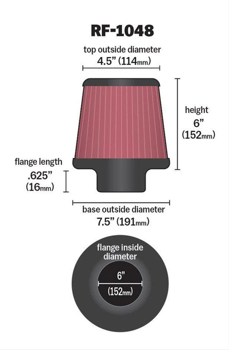 K&N Universal Clamp On Filter Fits 6 in (152 mm) KNRF-1048