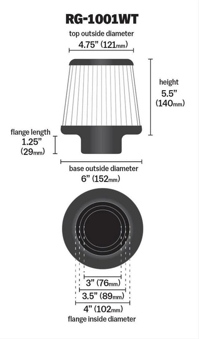 K&N Universal Clamp On Filter White Fits 4 in (102 mm) KNRG-1001WT