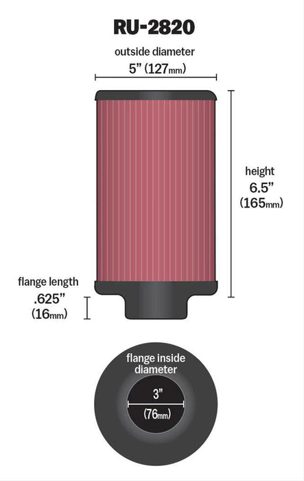 K&N Universal Clamp On Filter Fits 3 in (76 mm) KNRU-2820