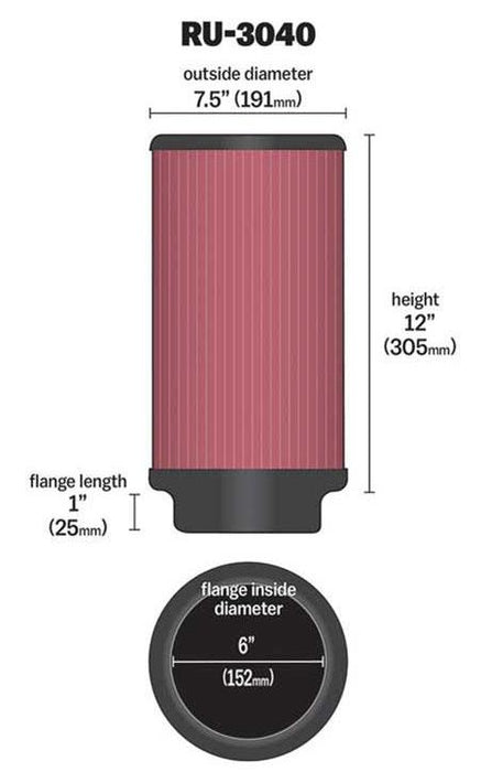 K&N Universal Clamp On Filter Fits 6 in (152 mm) KNRU-3040