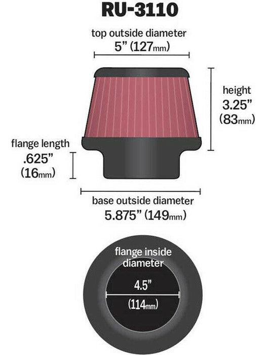 K&N Universal Clamp On Filter Fits 4.5 in (114 mm) KNRU-3110