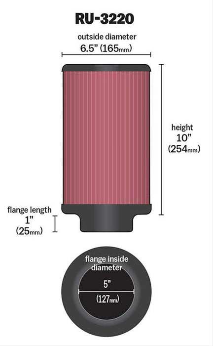 K&N Universal Clamp On Filter Fits 5 in (127 mm) KNRU-3220