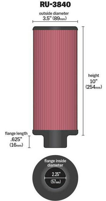 K&N Universal Clamp On Filter Fits 2.25 in (57 mm) KNRU-3840